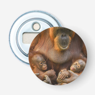 Orangutan Mother Holding Two Babies Bottle Opener