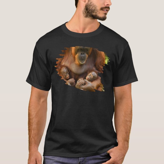 Orangutan Mother Holding Two Babies T-Shirt (Front)