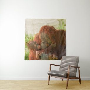Orangutan Mother Tender Moments Tapestry