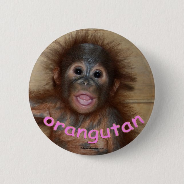 Orangutan Pink Lips 2 Inch Round Button (Front)