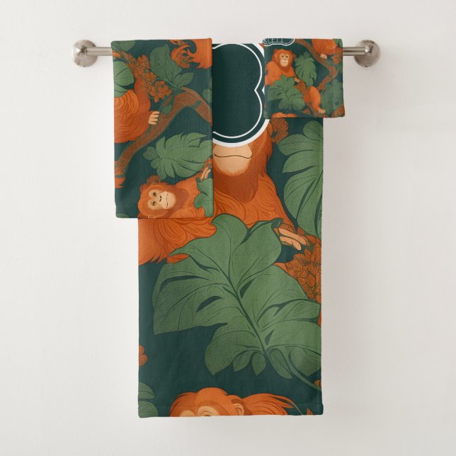 Orangutan Retro Colourful Personalized Pattern Bath Towel Set (Insitu)