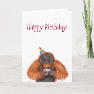 Orangutan with birthday cake card