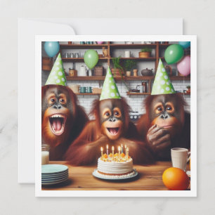 Orangutangs celebrating, ape picture birthday invitation