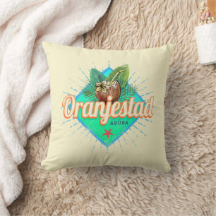 Oranjestad Aruba Retro Vintage Caribbean Souvenir Throw Pillow