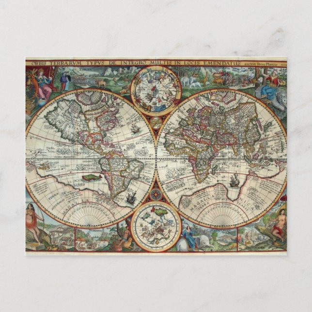 Orbis Terrarum 1594 - Famous World Map Postcard (Front)