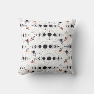 Orbit Buddies: Astronaut, Rocket & phases of the M Throw Pillow