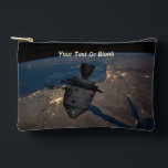 Orbital Dreidel Accessory Pouch<br><div class="desc">For aspiring astronauts: A manned Chanuukah dreydel (dreydel) in orbit over the Middle East. The background image resembles spacecraft hull plates,  and there are also an Israeli flag and roundel (star).  Customize by adding your own text.

Earth image courtesy NASA.</div>