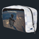 Orbital Dreidel Dopp Kit<br><div class="desc">For aspiring astronauts: A manned Chanuukah dreydel (dreydel) in orbit over the Middle East. The background image resembles spacecraft hull plates,  and there are also an Israeli flag and roundel (star).  Customize by adding your own text.

Earth image courtesy NASA.</div>