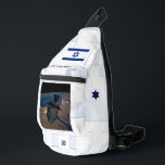 Orbital Dreidel Sling Bag<br><div class="desc">For aspiring astronauts: A manned Chanuukah dreydel (dreydel) in orbit over the Middle East. The background image resembles spacecraft hull plates,  and there are also an Israeli flag and roundel (star).  Customize by adding your own text.

Earth image courtesy NASA.</div>