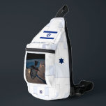 Orbital Dreidel Sling Bag<br><div class="desc">For aspiring astronauts: A manned Chanuukah dreydel (dreydel) in orbit over the Middle East. The background image resembles spacecraft hull plates,  and there are also an Israeli flag and roundel (star).  Customize by adding your own text.

Earth image courtesy NASA.</div>