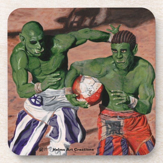 Orc Gladiator Football Fantasy Plastic Coasters (Front)