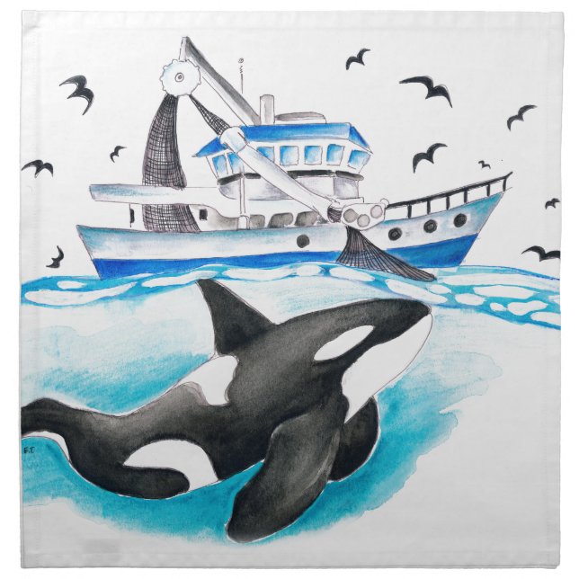 Orca And The Boat Napkin (Front)
