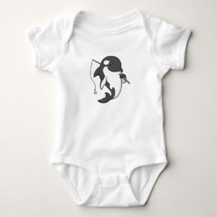 Orca as Fisher with Fishing rod Baby Bodysuit