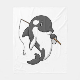 Orca as Fisher with Fishing rod Fleece Blanket