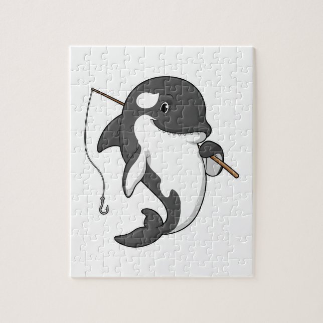 Orca as Fisher with Fishing rod Jigsaw Puzzle (Vertical)
