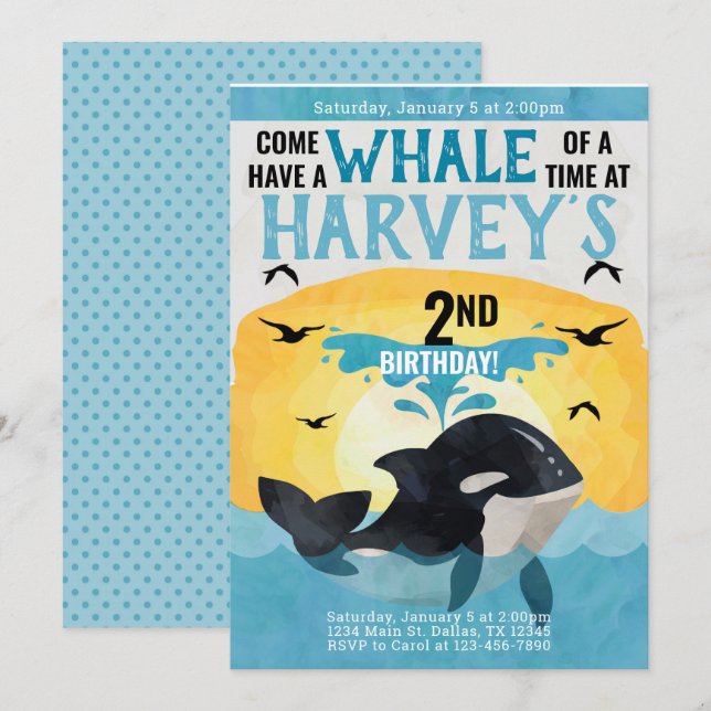 Orca Baleine Anniversaire Fête Invitation (Devant / Derrière)