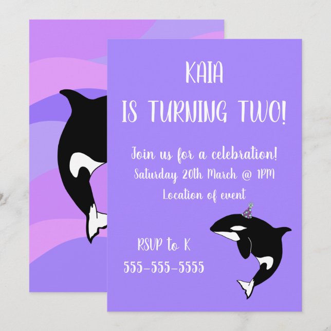 Orca Birthday Invitation (Front/Back)