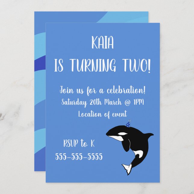Orca Birthday Invitation (Front/Back)