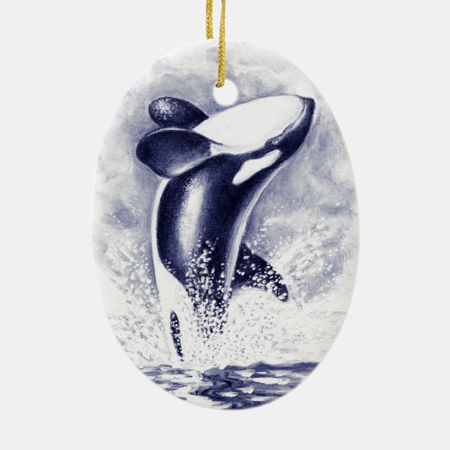 Orca Breaching Ceramic Ornament (Back)