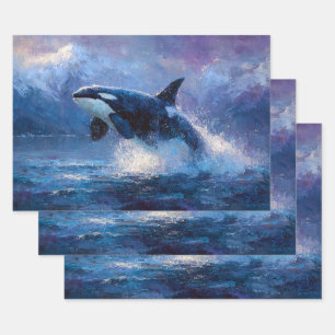 Orca Breaching Near Snowy Mountains Wrapping Paper Sheet