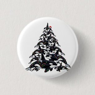 Orca Christmas Tree for Ocean and Marine Life Love 1 Inch Round Button