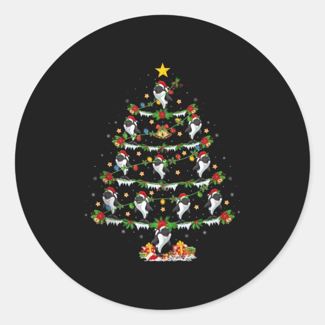 Orca Christmas Tree Lights Funny Sea Animal Orca W Classic Round Sticker (Front)