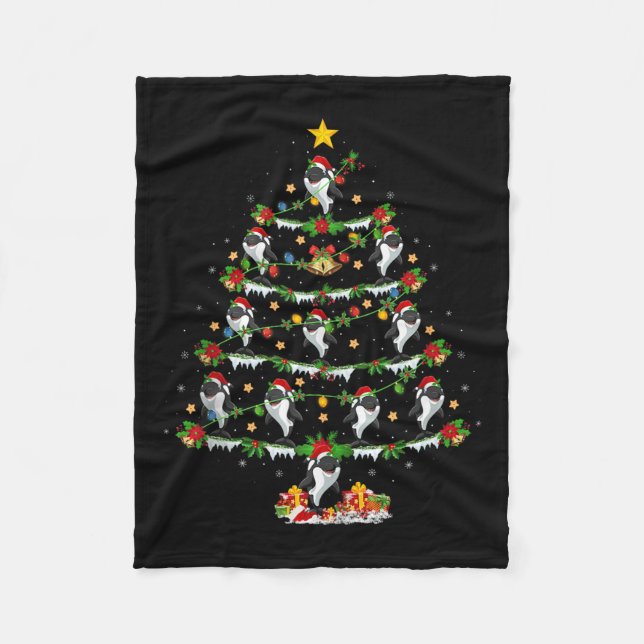 Orca Christmas Tree Lights Funny Sea Animal Orca W Fleece Blanket (Front)