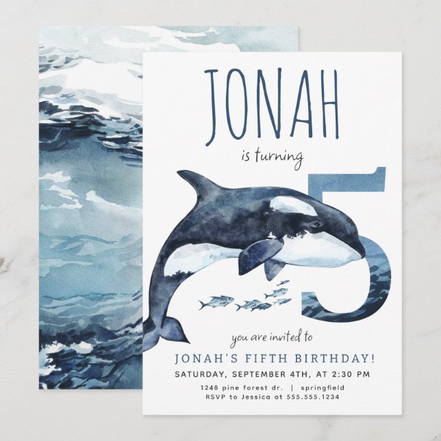 Orca cinquième anniversaire Invitation (Devant / Derrière)