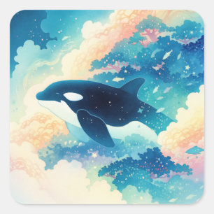 Orca Dancing in the Waves Square Sticker