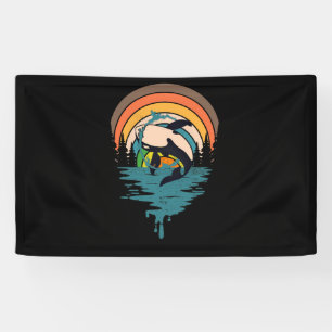 Orca Family Vintage Retro Art, Killer Whale Family Banner