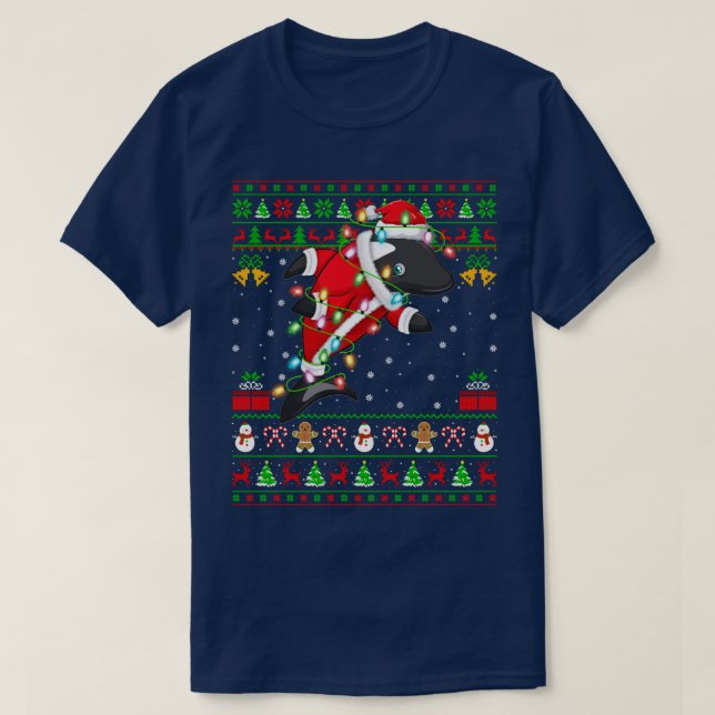 Orca Fish Lover Xmas Matching Santa Ugly Orca Chri T-Shirt (Design Front)