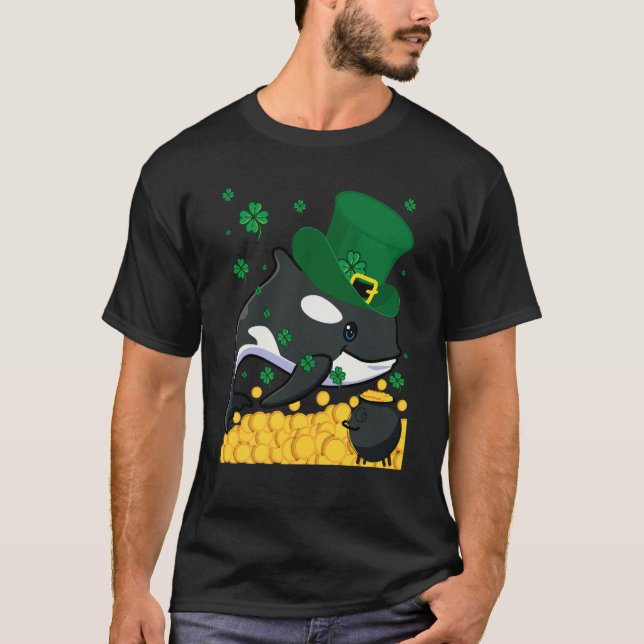 Orca Fish Shamrock St Patrick's Day T-Shirt (Front)