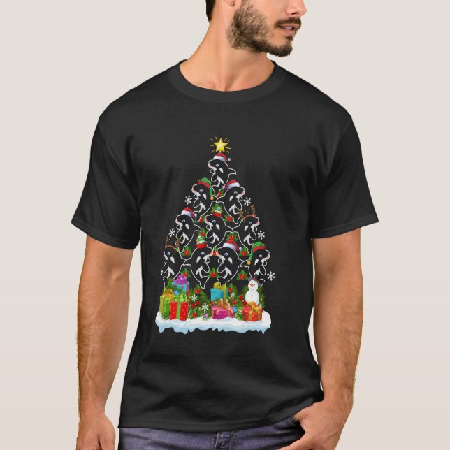 Orca Fish  Xmas Holiday  Orca Christmas Tree Long  T-Shirt (Front)