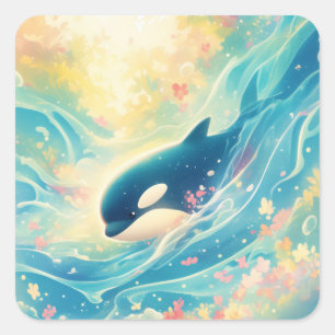 Orca Guardian of the Deep Square Sticker