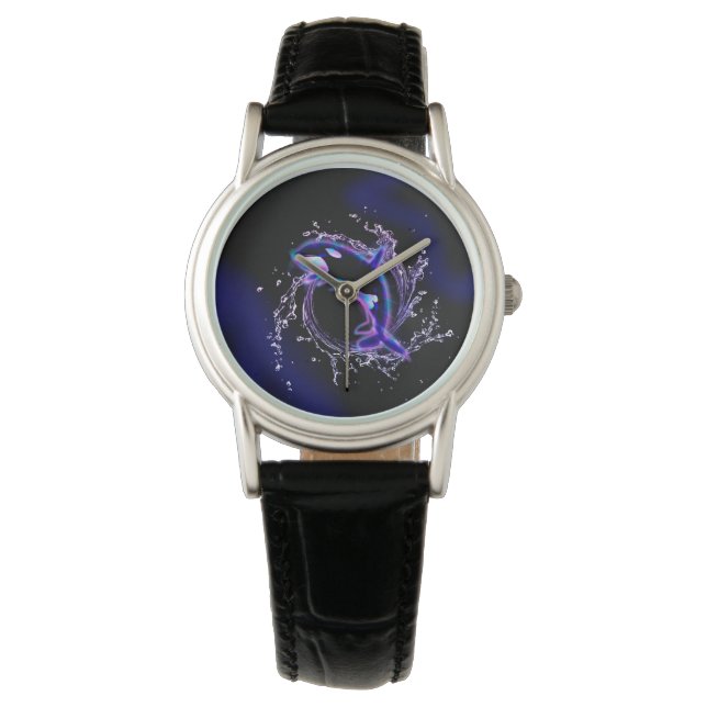 Orca jumping by a circle made of water watch (Front)