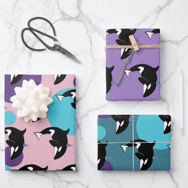 Orca Killer Whale Birthday Wrapping Paper Sheet (Front)