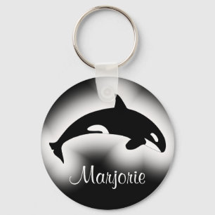 Orca Killer Whale Black and White Name Keychain
