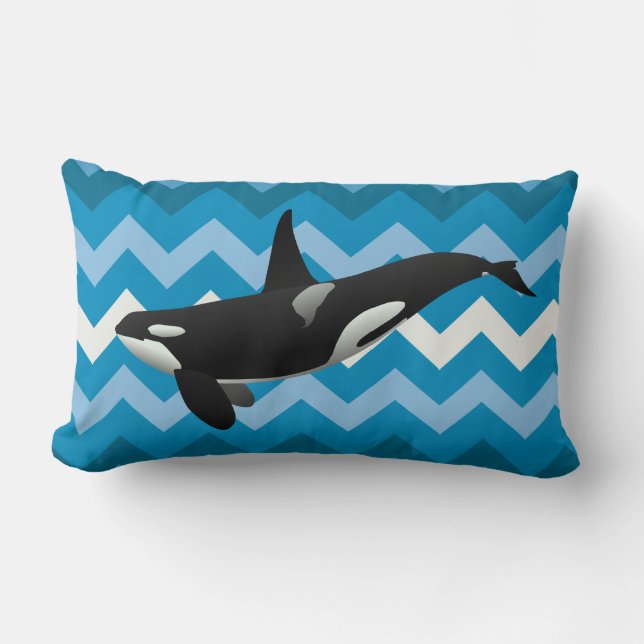Orca Killer Whale Blue Chevron Jeu Oreiller (Recto)