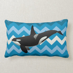 Orca Killer Whale Blue Chevron Jeu Oreiller
