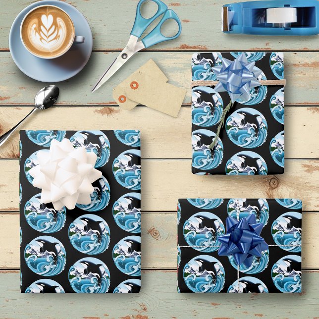 Orca Killer Whale Blue Ocean Wrapping Paper Sheet (Creator Uploaded)