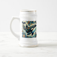 Orca Killer Whale Floral Whimsical Nautical Beach