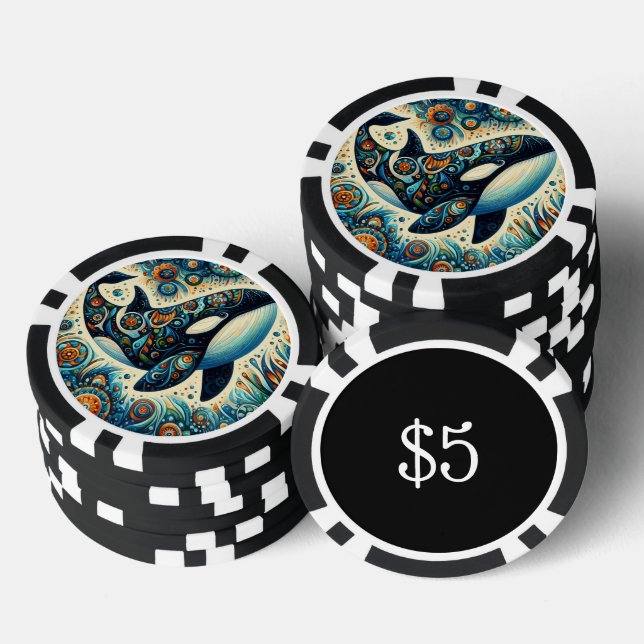 Orca Killer Whale Floral Whimsical Nautical Beach Poker Chips (Stack)