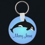 Orca Killer Whale Gradient Blue Name Keychain<br><div class="desc">Black and white silhouette of a killer whale (Orcinus orca) also known as orca, orca whale or blackfish. This intelligent, curious sea mammal is a member of the oceanic dolphin family. Despite their large size and ferocious sounding name, wild Orca are not considered a threat to humans and are quite...</div>