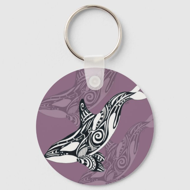 Orca Killer Whale mauve Purple Tlingit Tribal Ink Keychain (Front)