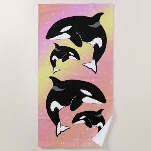 Orca Killer Whale Pink Orange Yellow Beach Towel