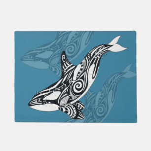 Orca Killer Whale Tlingit Indigo Blue ink Doormat