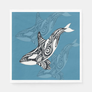 Orca Killer Whale Tlingit Indigo Blue ink Napkin
