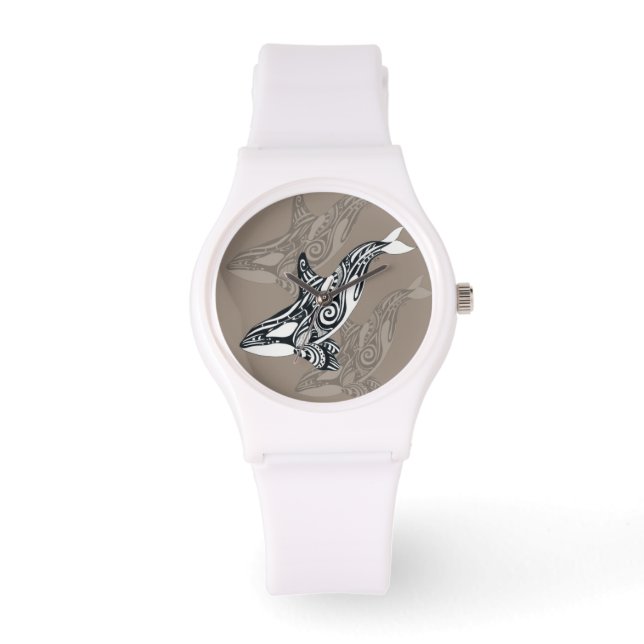 Orca Killer Whale Tlingit Indigo Taupe ink Watch (Front)