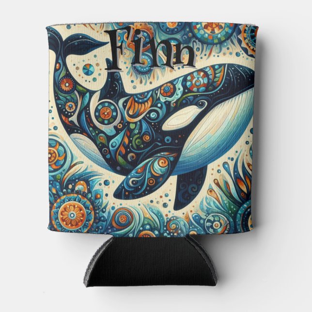 Orca Killer Whale Whimsical Nautical Personalized Can Cooler (Front)