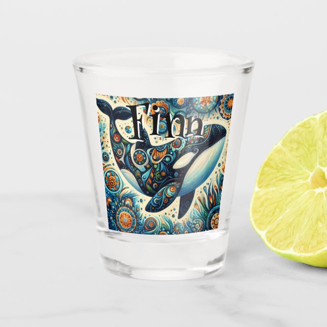 Orca Killer Whale Whimsical Nautical Personalized Shot Glass (Front)